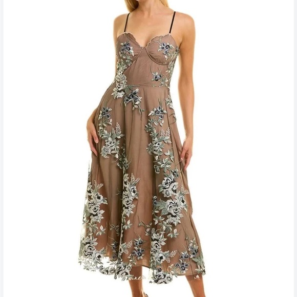 SAU Lee Gabriella Embroidered Dress Black Multi Lace Midi Cocktail Revolve US 2 - Picture 1 of 9